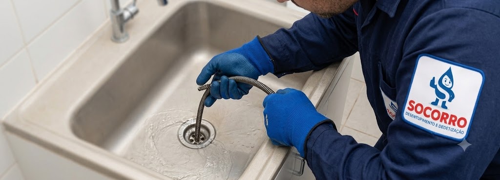 Profissional realizando Desentupimento de Esgoto, Pias, Ralos e Vasos Sanitários em Garopaba