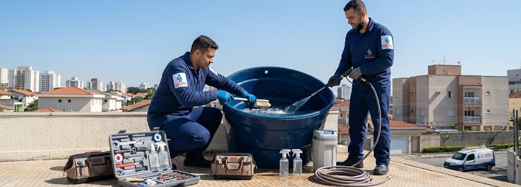 Profissional realizando Limpeza e Higienização de Caixas D'água em Garopaba